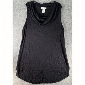 R2D Tunic Top SZ LARGE Black Cowl Neck Drape Sleeveless Ribbed High Low NWOT
